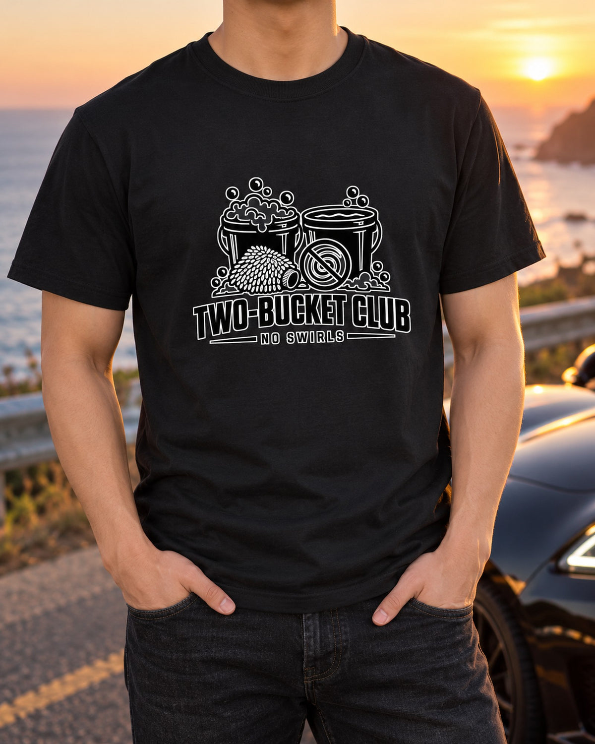 Two Bucket Method No Swirls Car Wash Shirt for Car Guys T-Shirt Black worn hero