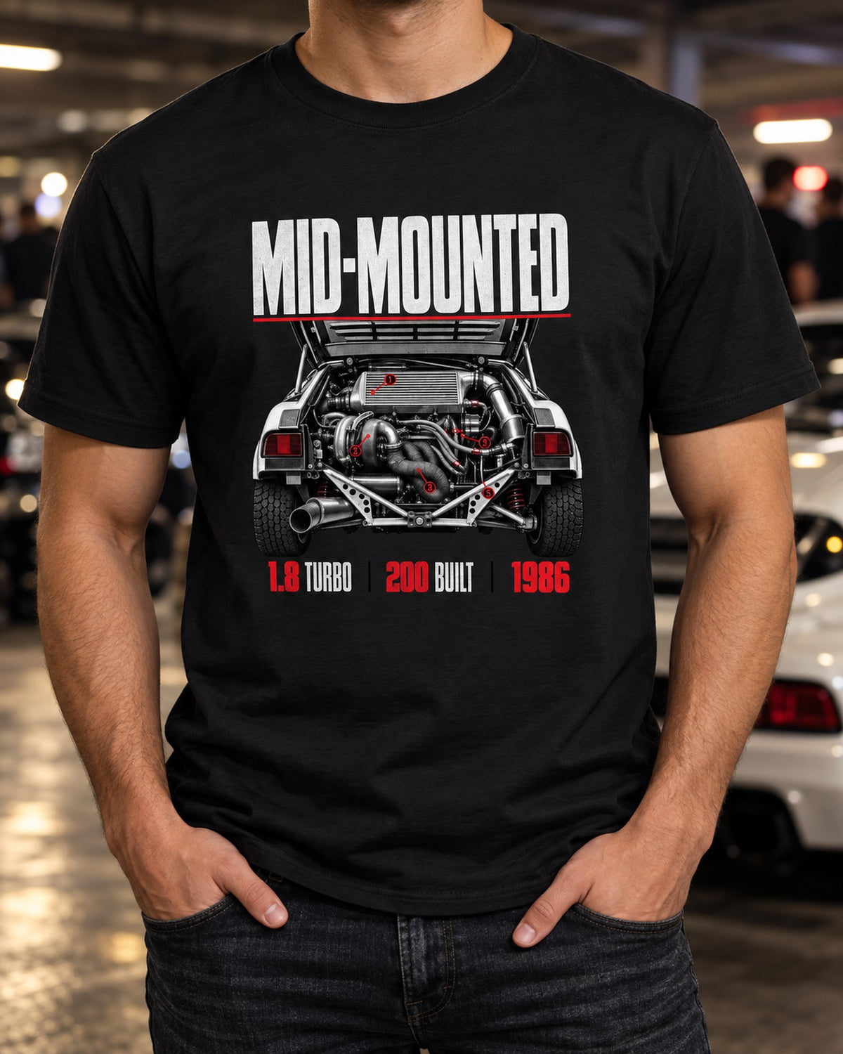 Ford RS200 Group B Mid-Mounted Engine Shirt, 1986 Rally Tee T-Shirt Black worn hero