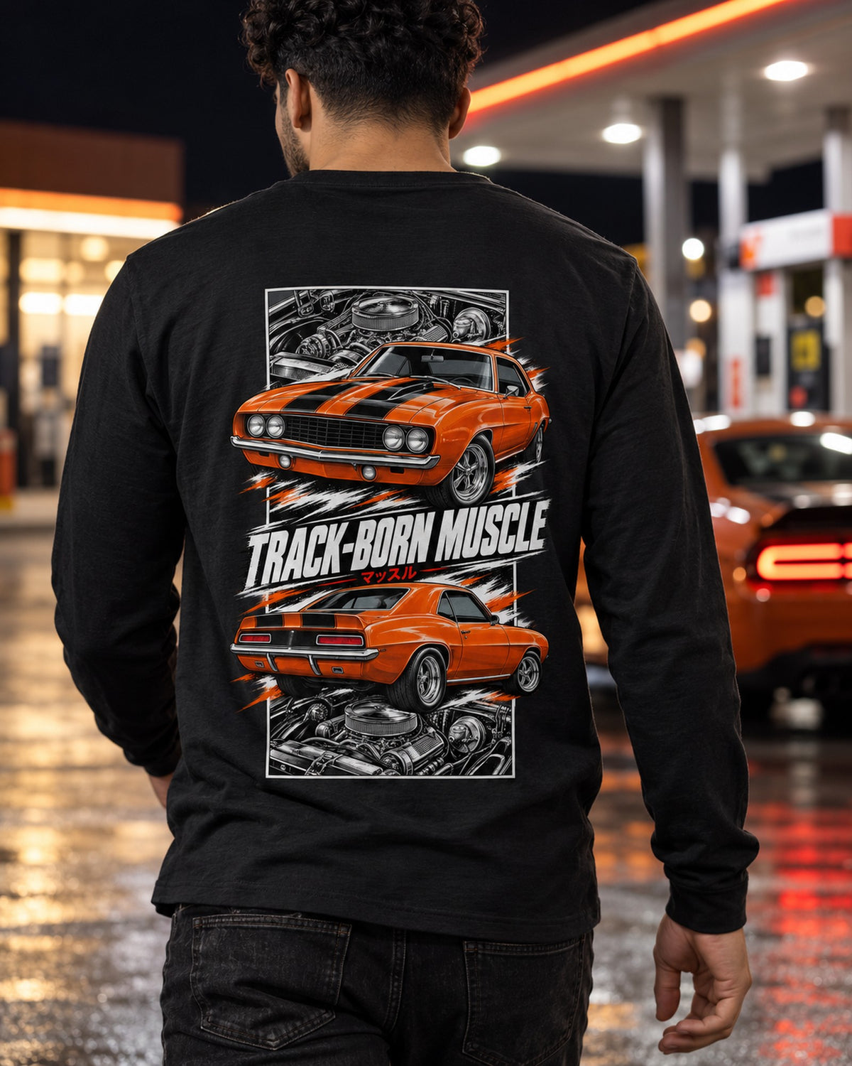 Chevy Camaro Z/28 Torn Poster Full-Back Graphic Tee Long Sleeve Black worn hero