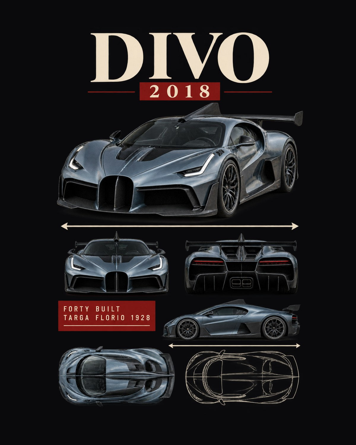 Bugatti Divo 2018 Archive Panel Shirt, Targa Florio Car Tee design only