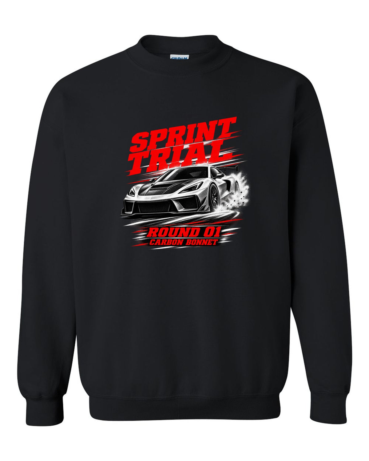 Honda NSX-R NA1 race poster design with sprint trial round 01 carbon bonnet text black crewneck front view with the design