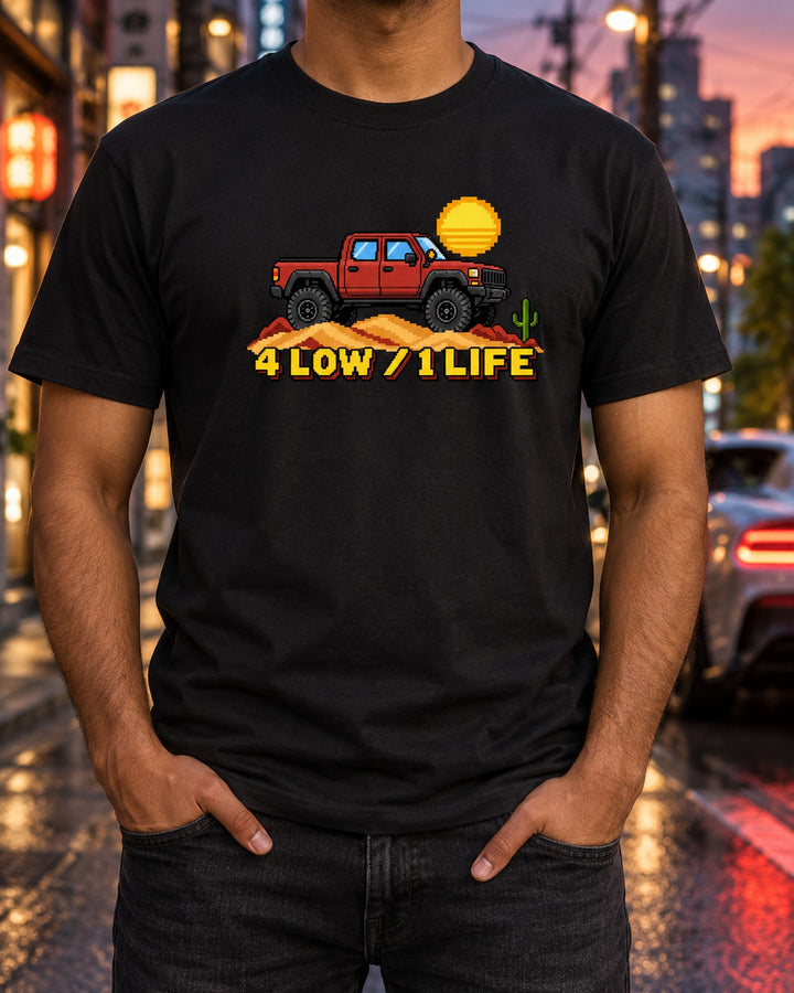 Jeep Gladiator JT 16-Bit Pickup Pixel Art Shirt, 4 Low 1 Life T-Shirt Black worn hero