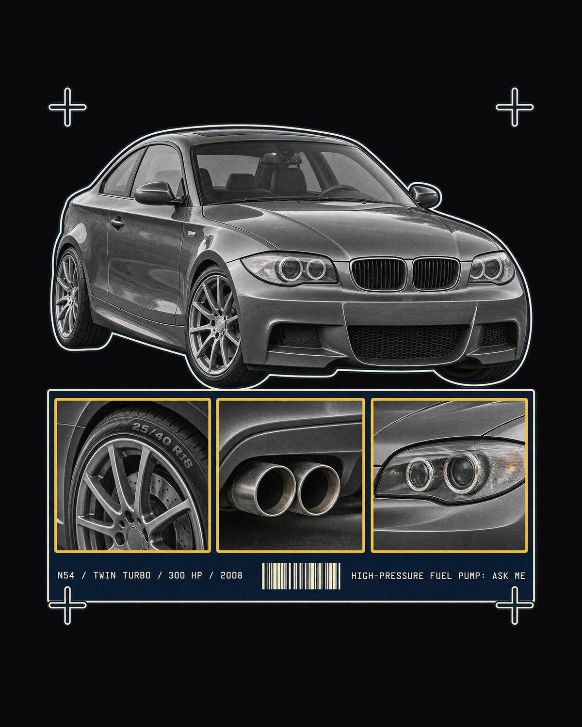 E82 BMW 135i Dossier Panels Shirt, N54 Owner Gift design only