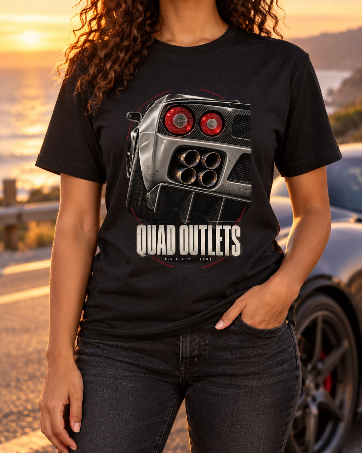 Ferrari Enzo Quad Outlets Macro Shirt, 6.0 L V12 Detail Tee T-Shirt Black worn hero