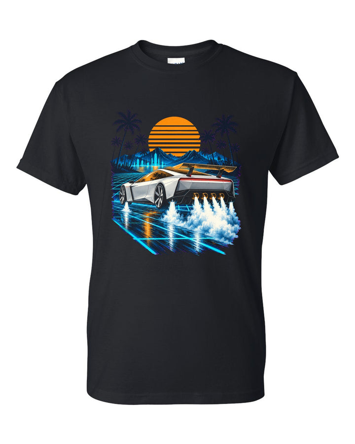 Tesla Roadster Synthwave T-Shirt Black front