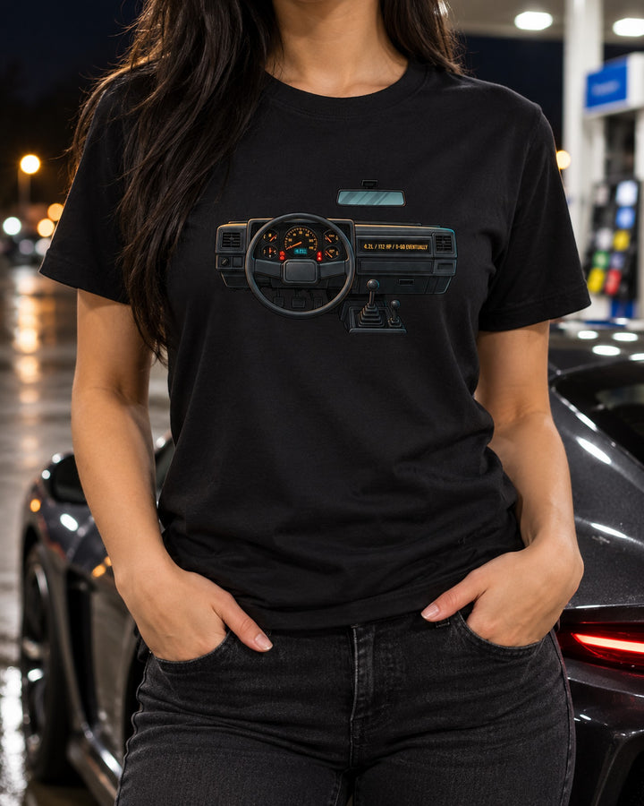 Jeep Wrangler YJ 4.2L Gauge Cluster Readout Tee, 0-60 Joke T-Shirt Black worn hero