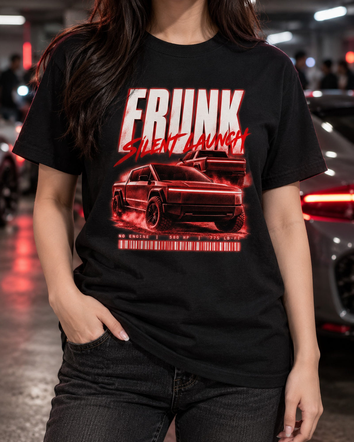 Ford F-150 Lightning EV Frunk Street Poster Tee, 2022+ T-Shirt Black worn hero