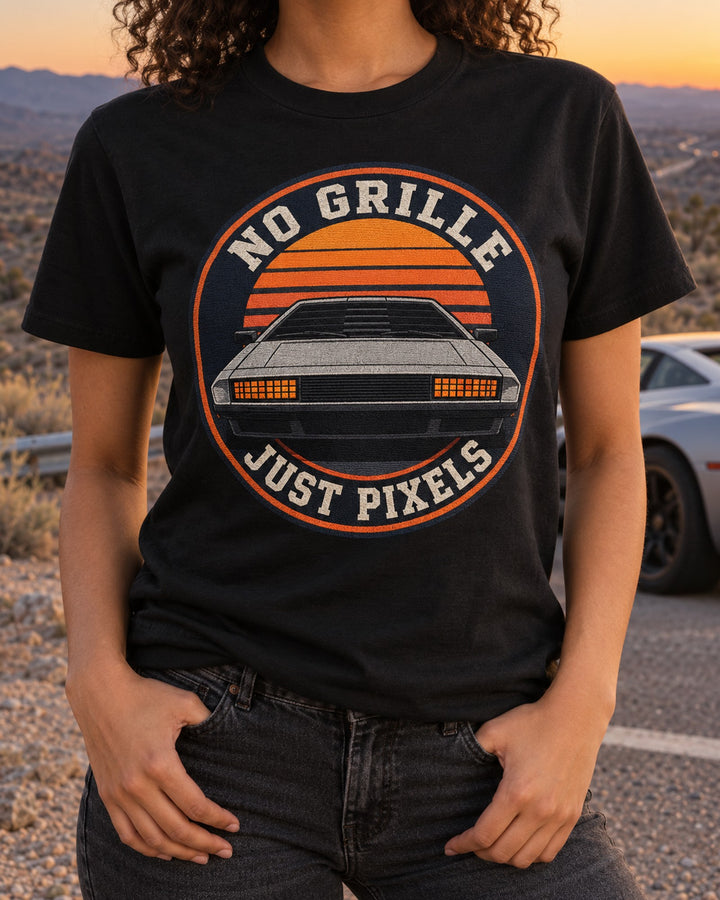Pixel Wedge Varsity Crest Tee, Hyundai N Vision 74 T-Shirt Black worn hero