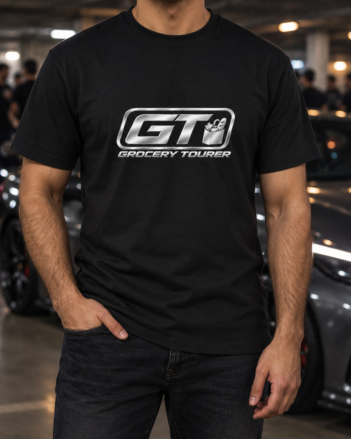 GT Grocery Tourer Funny Car Guy Shirt for Car Enthusiasts T-Shirt Black worn hero
