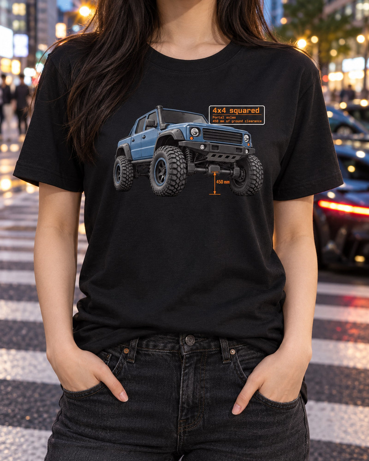 Mercedes-AMG G63 4x4 Squared W463 Halftone Shirt, Portal Axles T-Shirt Black worn hero