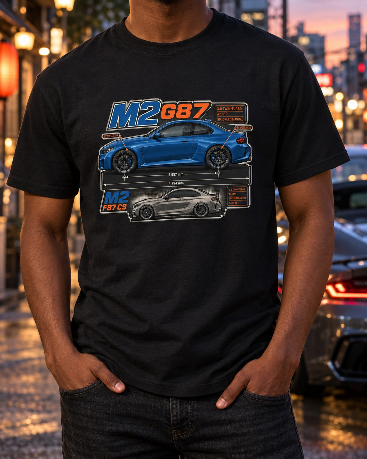 BMW M4 G82 Dimension Blueprint Shirt, Six-Speed Manual Car Tee T-Shirt Black worn hero
