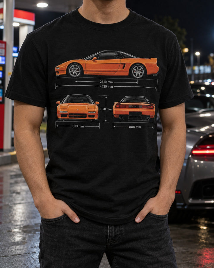 Acura NSX NC1 Three-View Plate Shirt, Thermal Orange T-Shirt Black worn hero