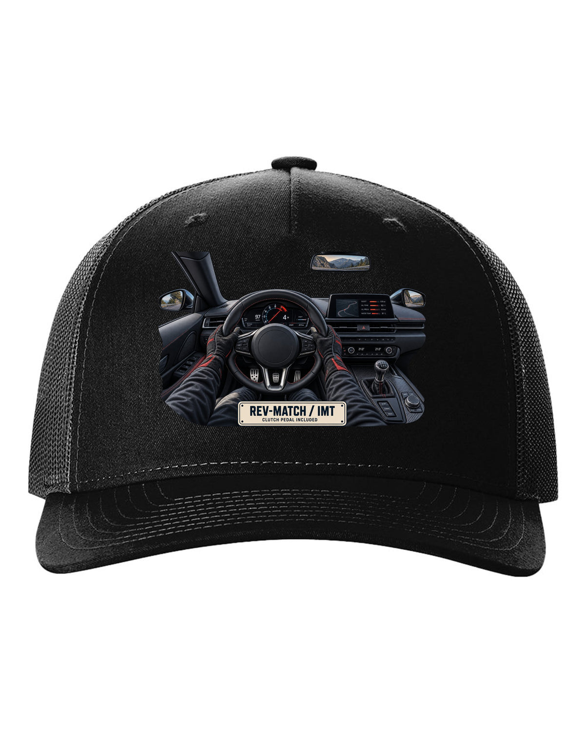 Toyota GR Supra B58 3.0L turbo straight-six engine bay illustration, print black hat front view with the design