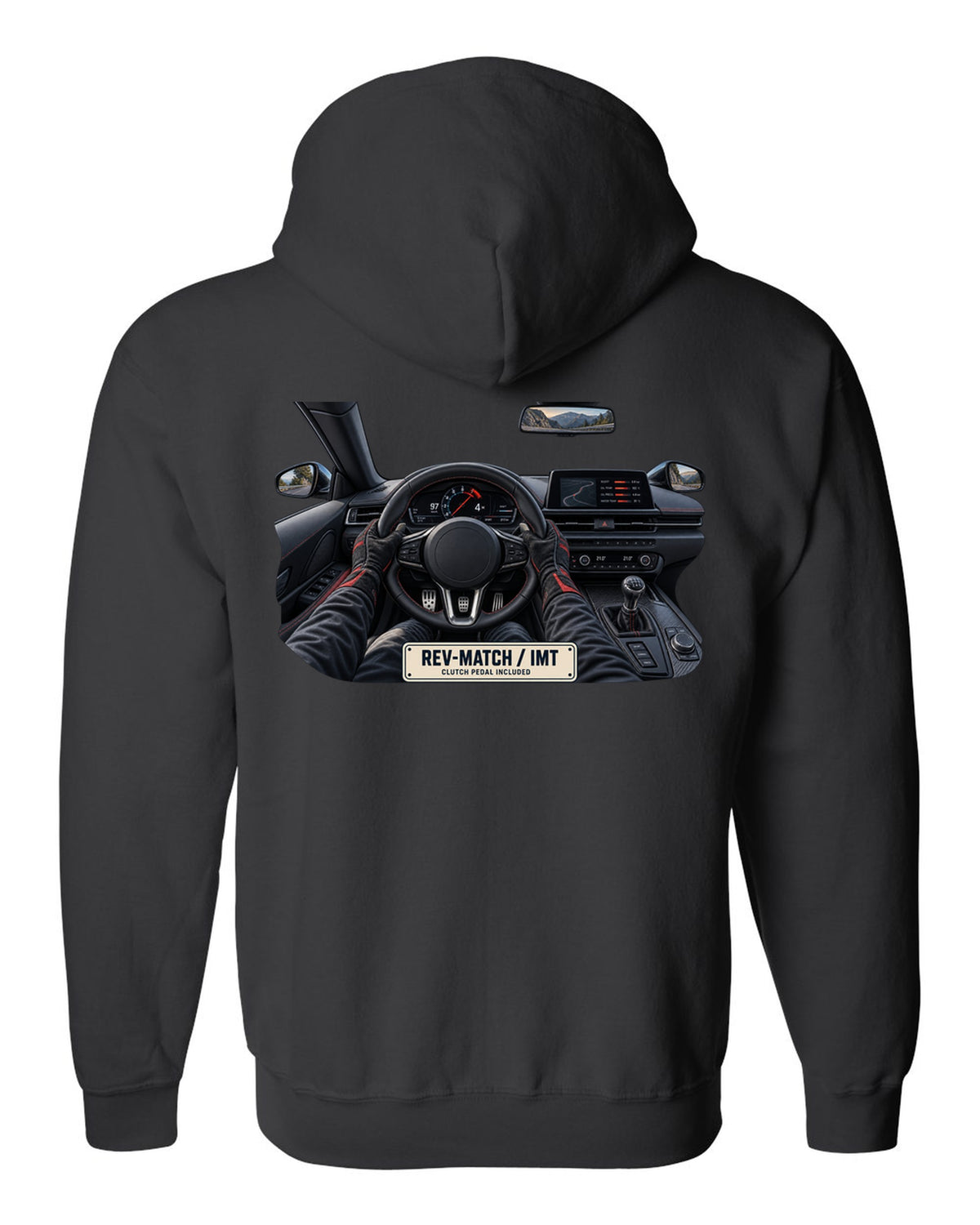 Toyota GR Supra B58 3.0L turbo straight-six engine bay illustration, print black zip hoodie back view with the design
