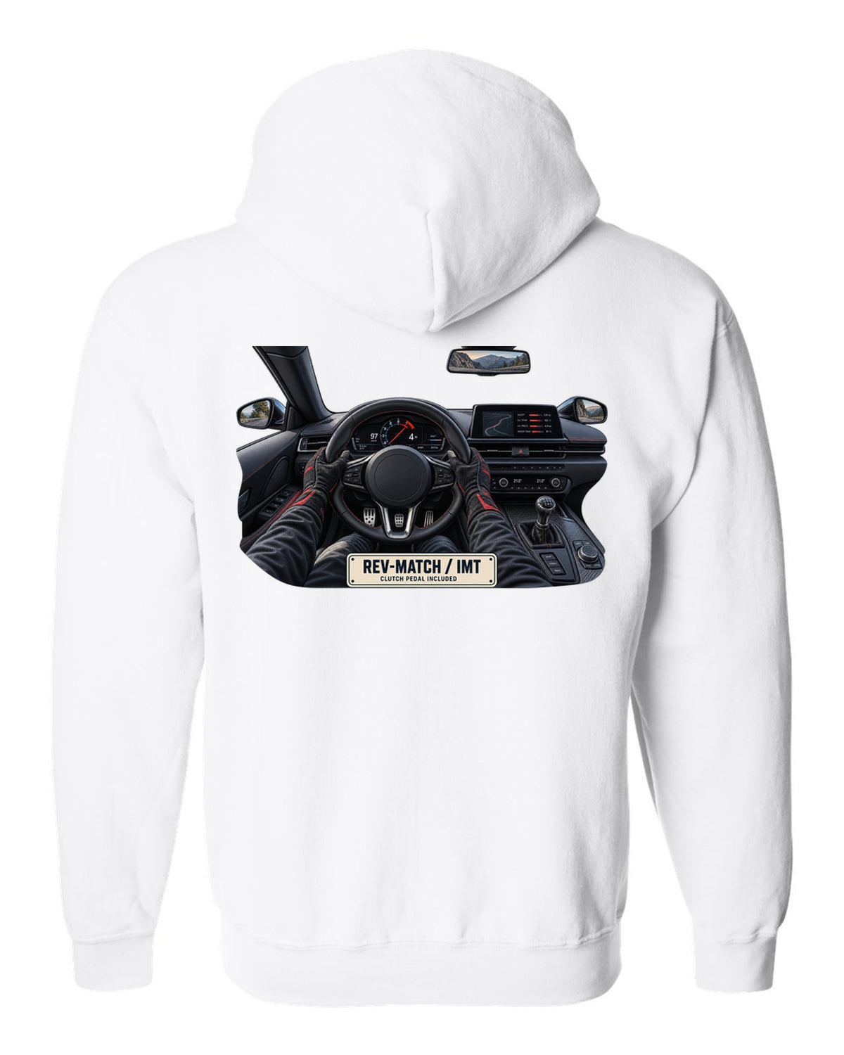 Toyota GR Supra B58 3.0L turbo straight-six engine bay illustration, print white zip hoodie back view with the design