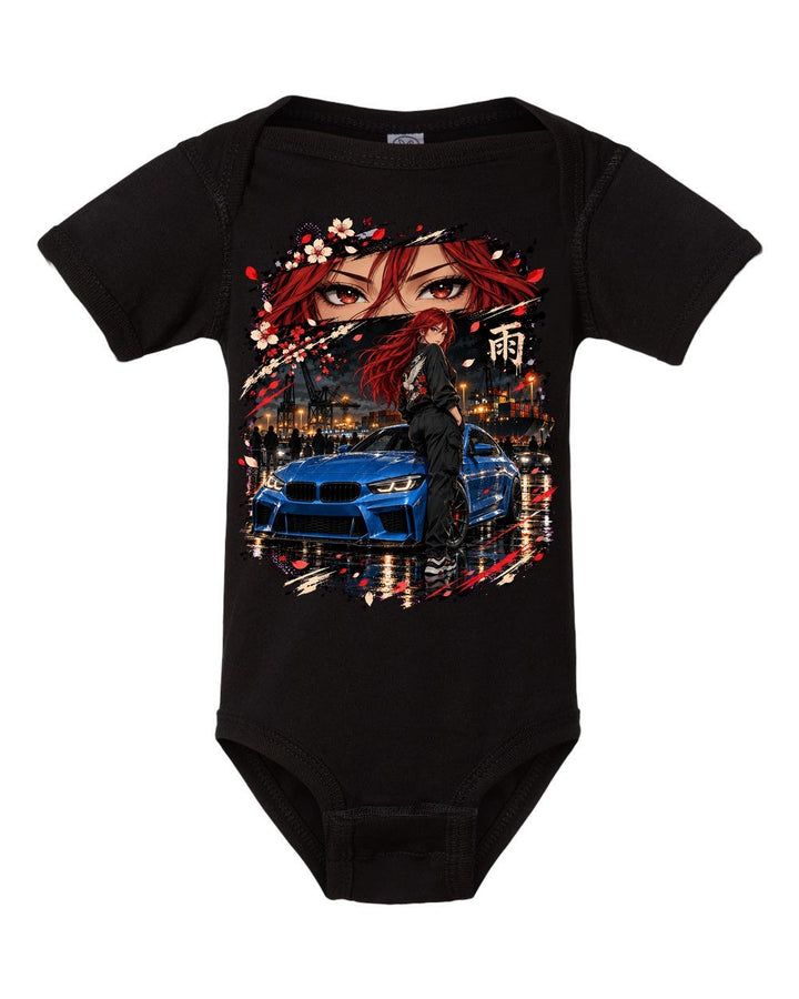 BMW M2 G87 Anime Girl Baby Onesie Black front