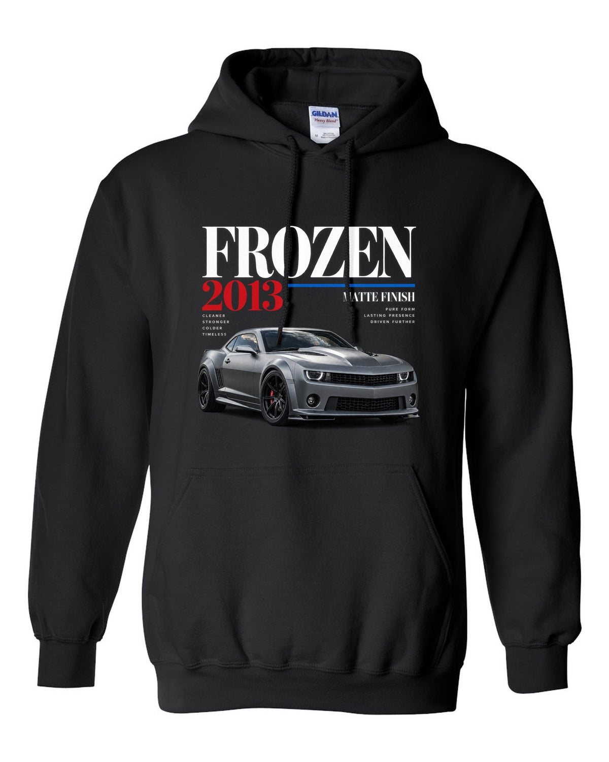 BMW E92 M3 Frozen Edition editorial print with matte finish headline black pull over hoodie front view with the design