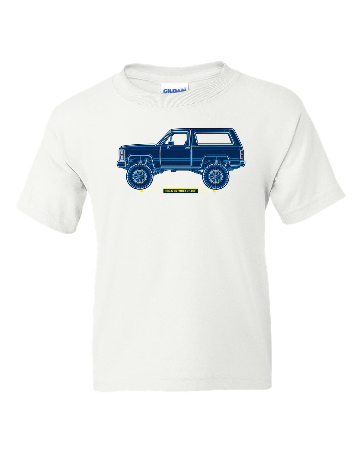 Chevrolet K5 Blazer Blueprint Side View white kids tee front view with the design