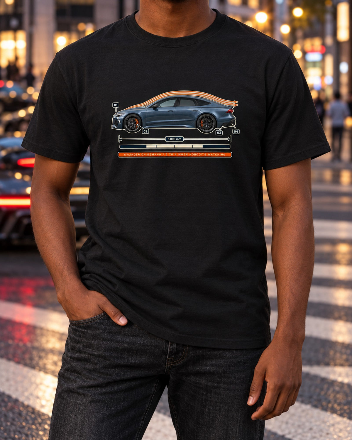 Audi RS7 C8 Cylinder on Demand Aero Callouts Shirt T-Shirt Black worn hero