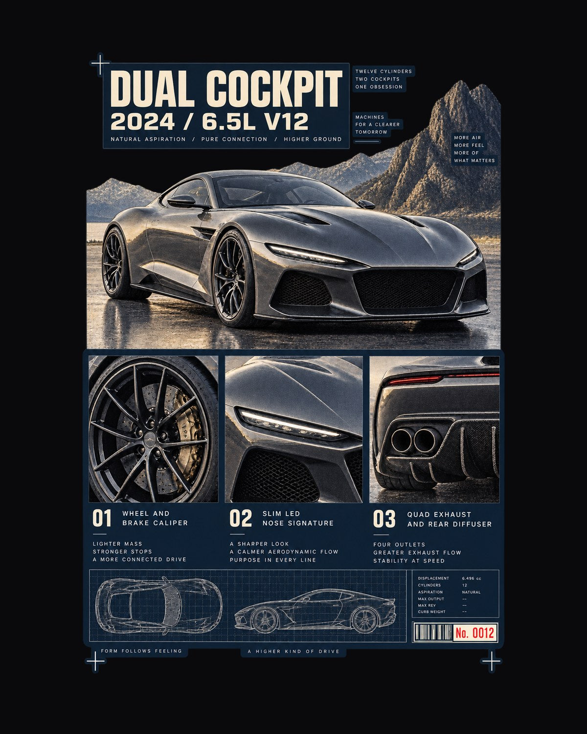 Ferrari 12Cilindri Dossier Panels Tee, Dual Cockpit V12 design only