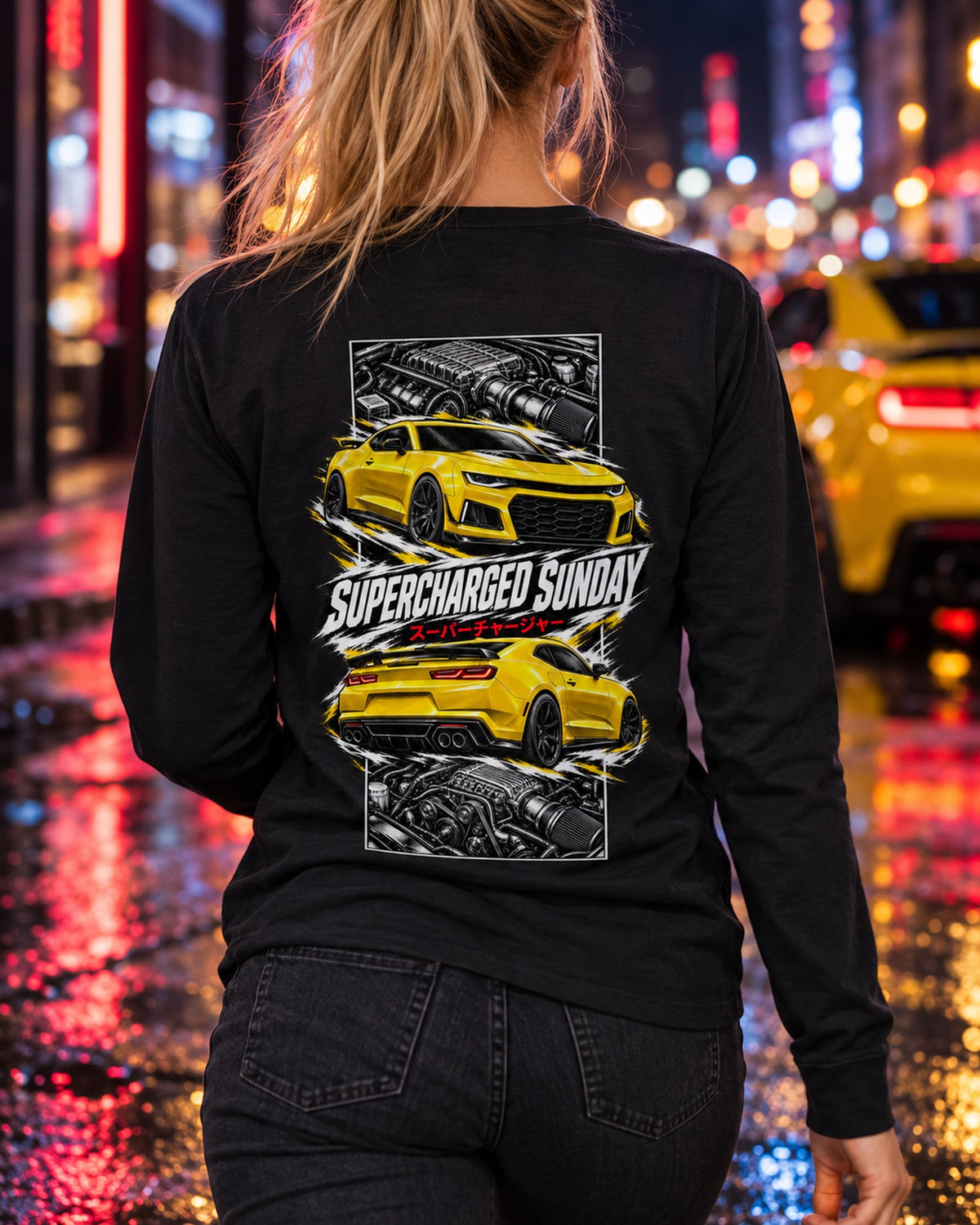 Chevy Camaro ZL1 Torn Poster Full-Back Graphic Tee Long Sleeve Black worn hero