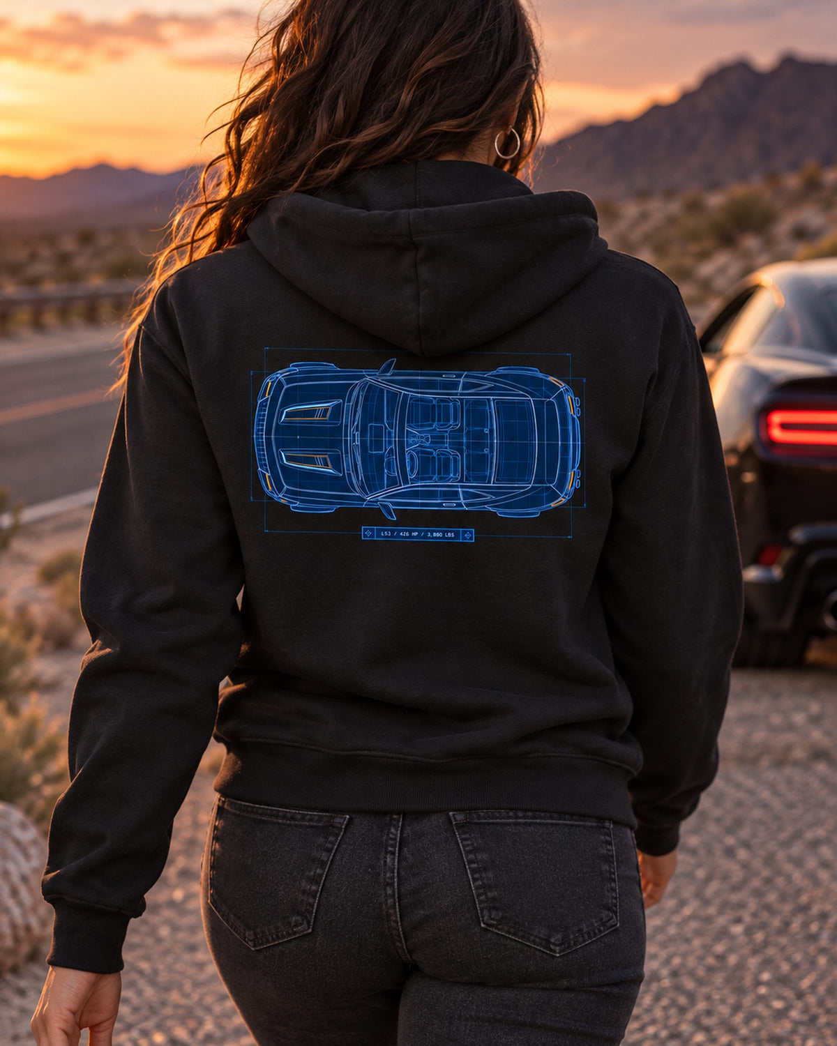 2010 Camaro SS Zeta Blueprint Top View Shirt, LS3 Car Tee Zip Hoodie Black worn hero