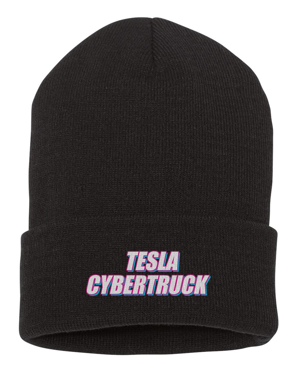 Tesla Cybertruck black beanie front view with car name