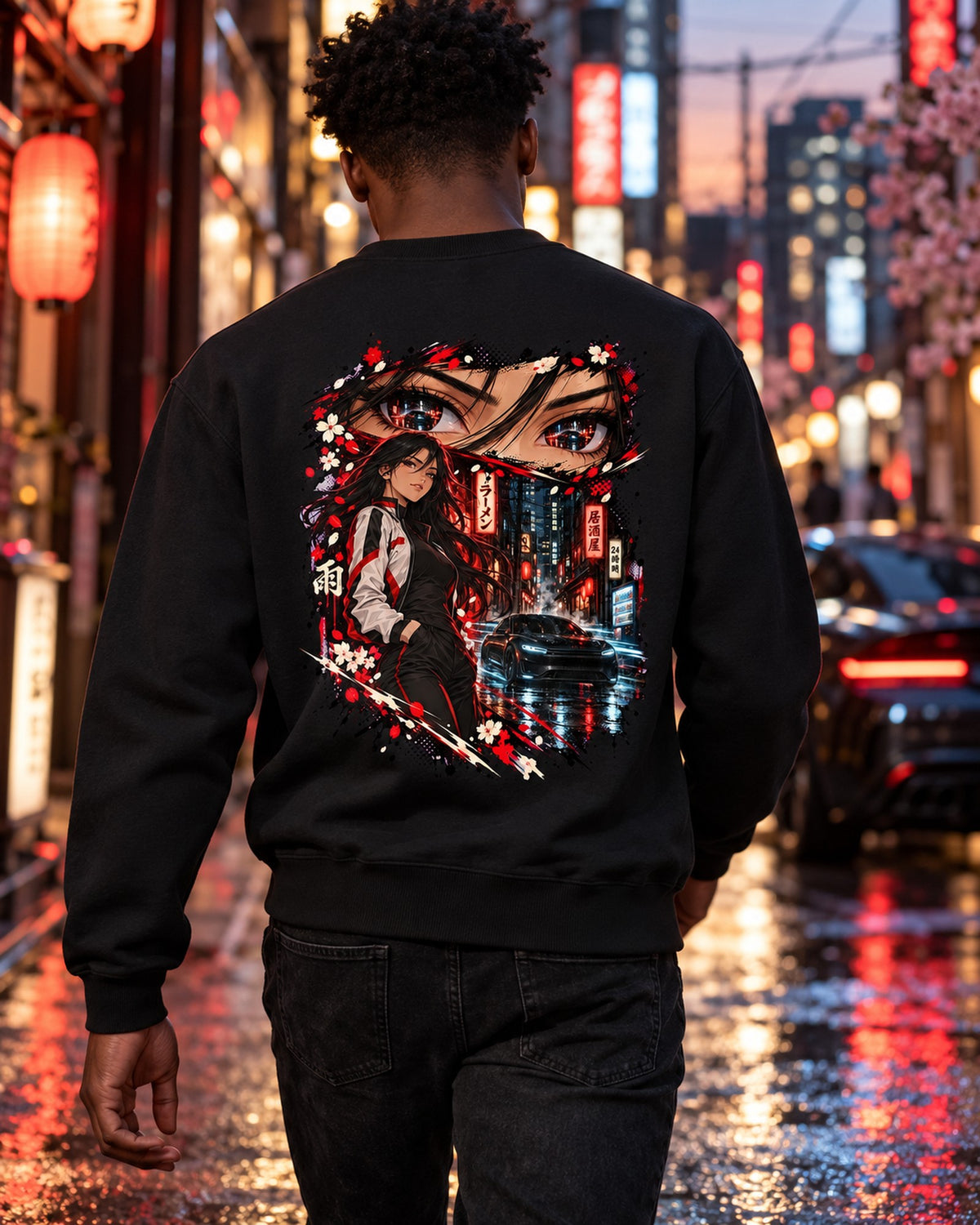 Tesla Model S Plaid Anime Girl Shirt, Hoodie & More Crewneck Black worn hero