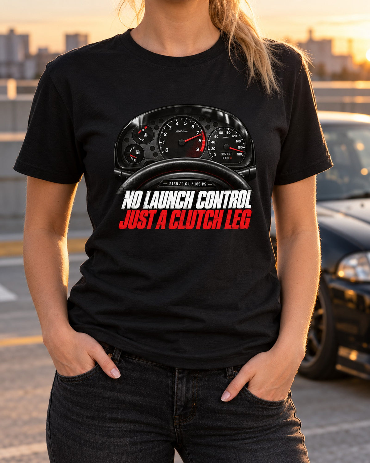 Honda Civic EK9 Cockpit Gauge Shirt, No Launch Control Tee T-Shirt Black worn hero
