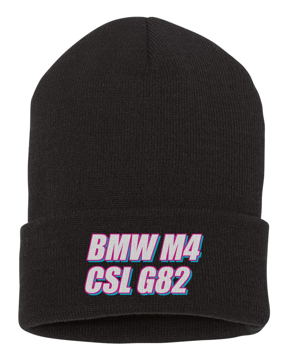 Bmw M4 Csl G82 black beanie front view with car name