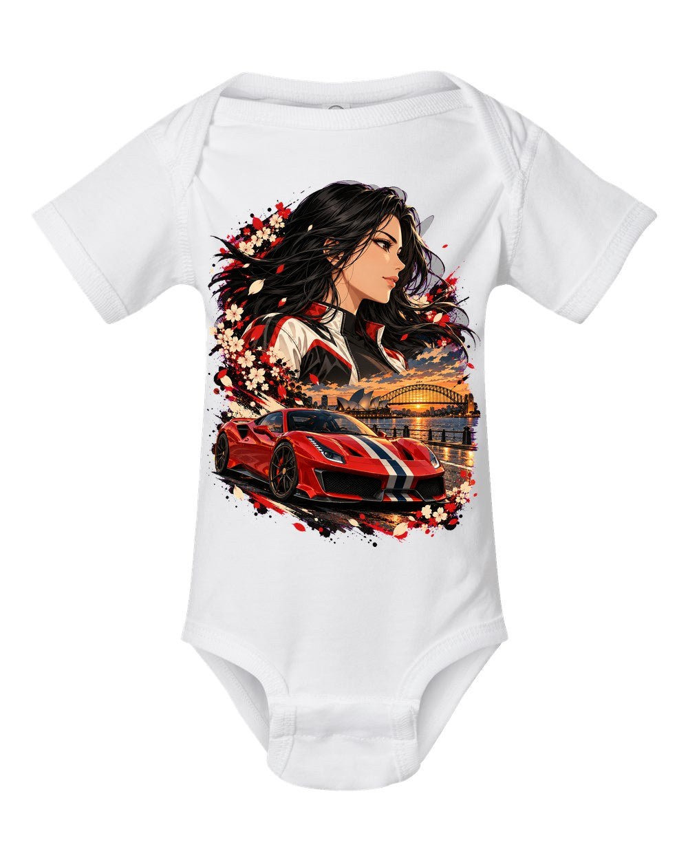 Ferrari 488 Pista Anime Girl Baby Onesie White front
