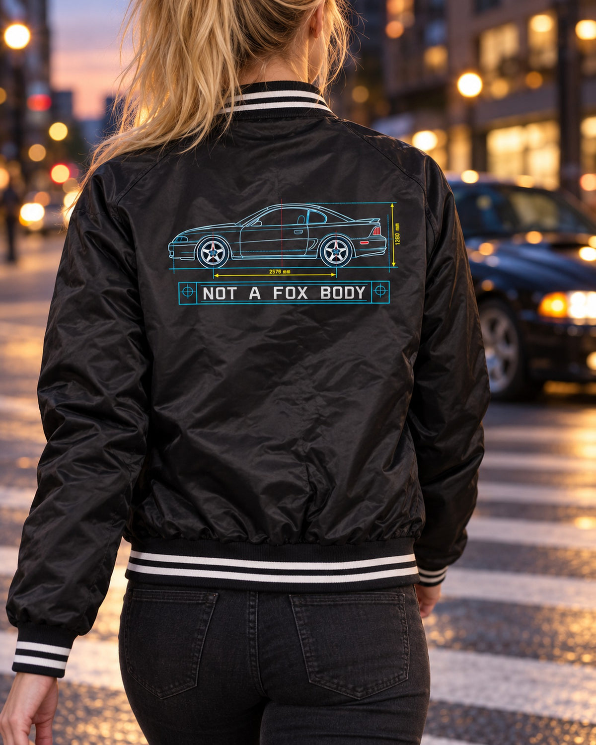 1994-98 SN95 Mustang Coupe Blueprint Shirt, Not A Fox Body Bomber Jacket Black worn hero