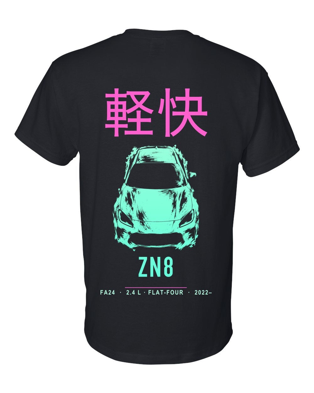 ZN8 full-back artwork black t-shirt back view with the design