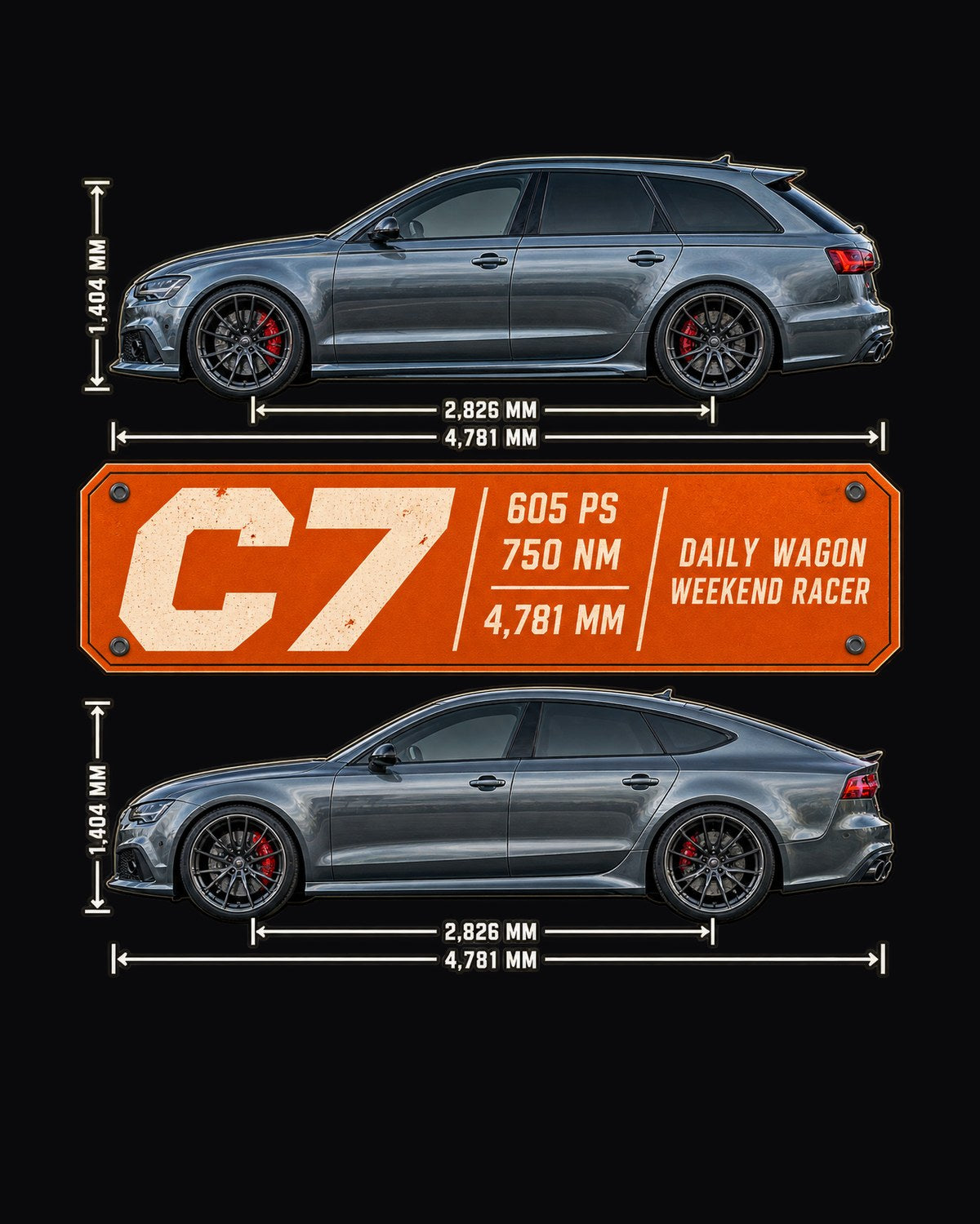 Audi RS4 Avant B9 Spec Poster Tee, 450 PS Daily Wagon design only
