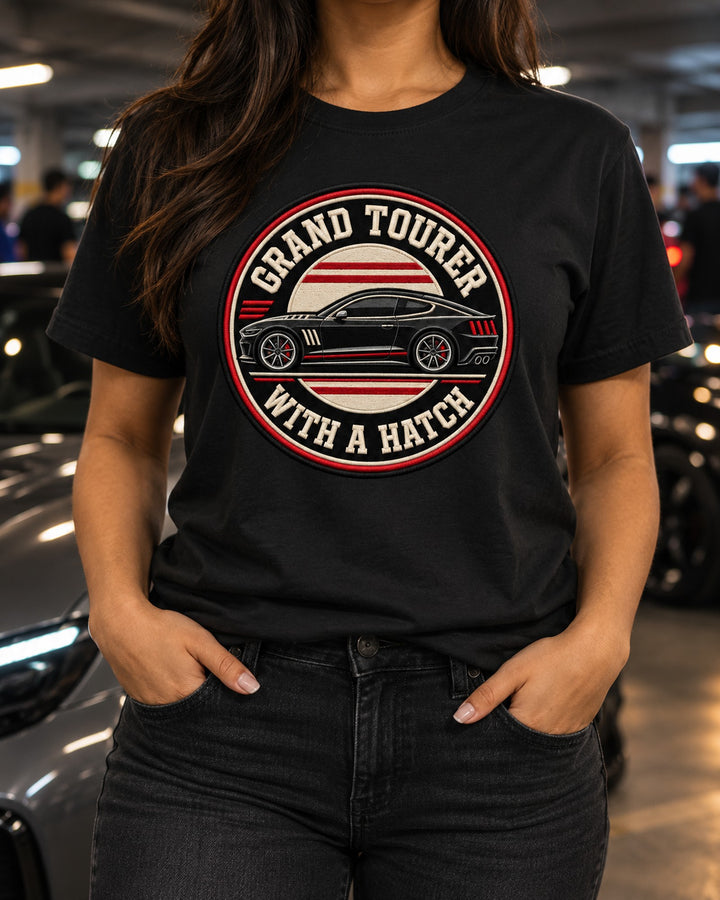 Kia Stinger GT CK Fastback Varsity Crest Shirt, Grand Tourer T-Shirt Black worn hero
