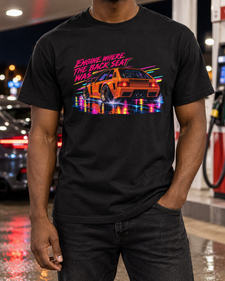 Renault 5 Turbo Rain Street Anime Night Hatch Car Shirt T-Shirt Black worn hero