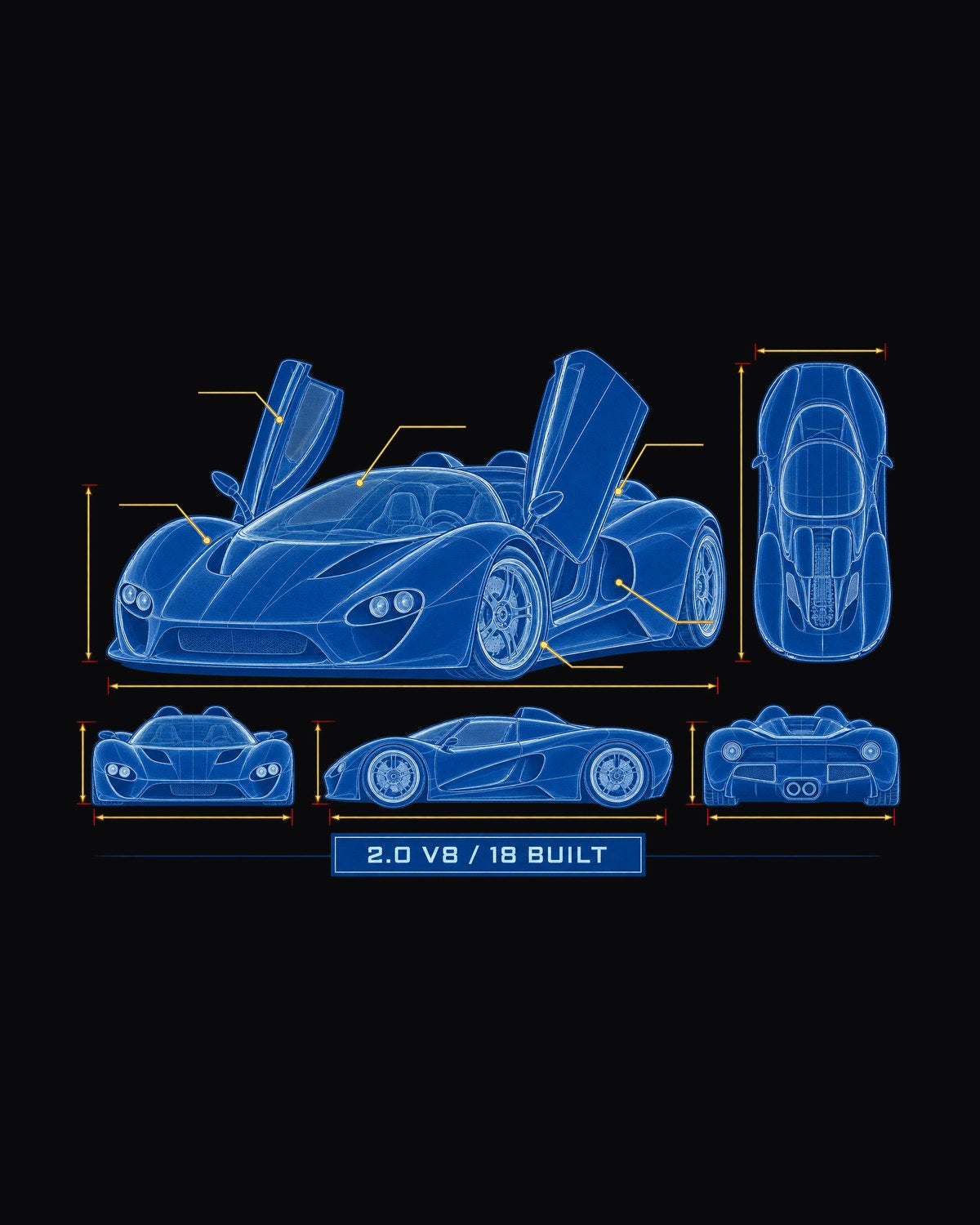Alfa Romeo 33 Stradale Cyanotype Tee, 2.0 V8, 18 Built design only