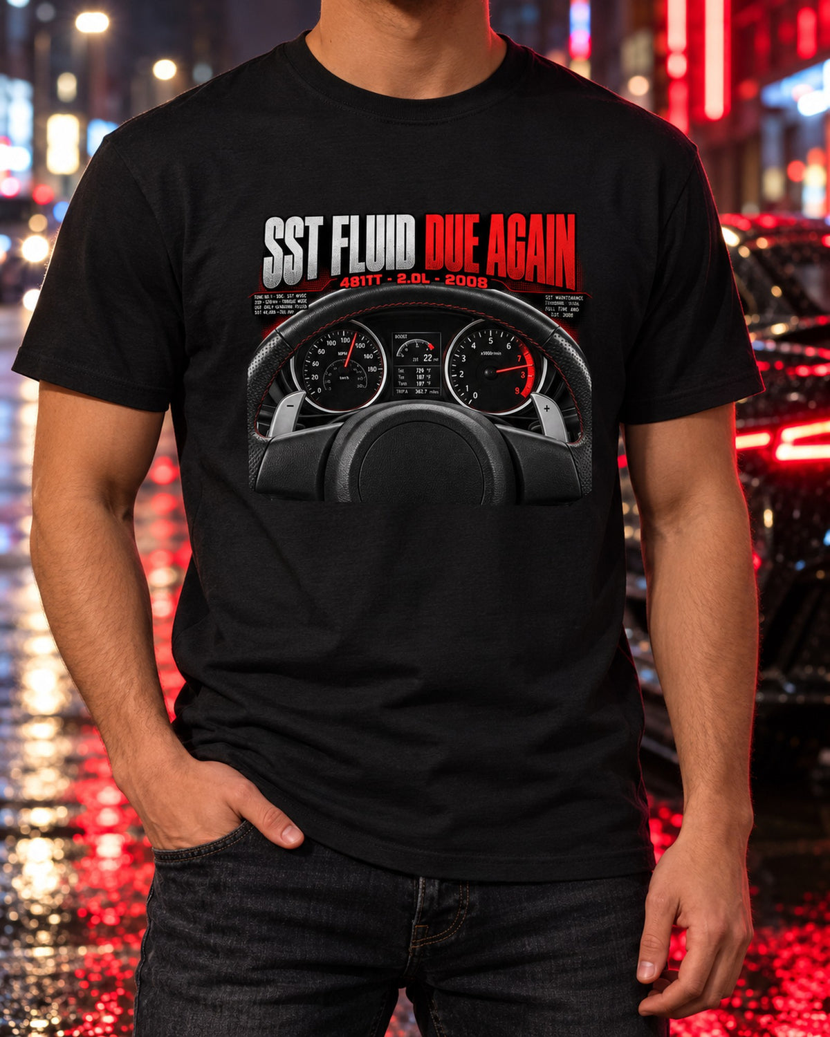 Evo X CZ4A Cockpit Gauge Graphic Tee, SST Fluid Joke Shirt T-Shirt Black worn hero