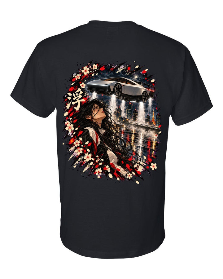 Tesla Roadster Hover Anime Girl T-Shirt Black back