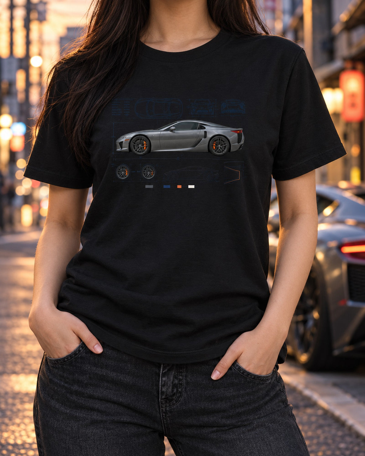Lexus LFA LFA10 Dimension Blueprint Shirt, Car Guy Tee T-Shirt Black worn hero