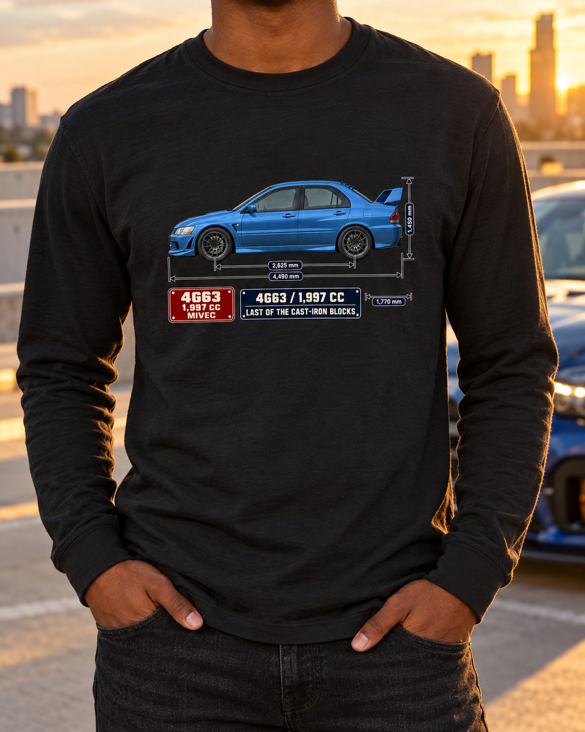 Lancer Evolution IX MR Blueprint Shirt, 4G63 Car Guy Gift Long Sleeve Black worn hero