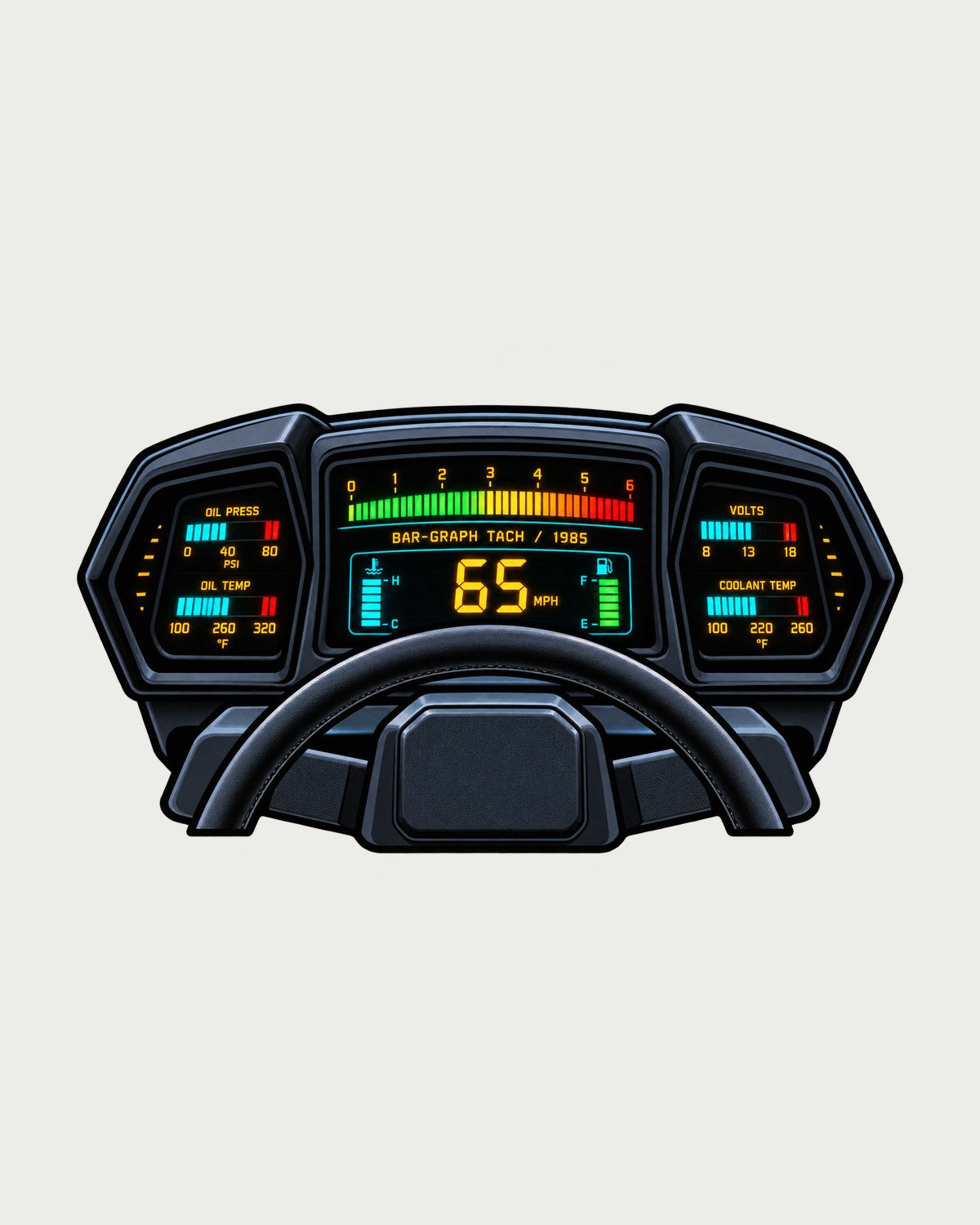 1985 Corvette C4 Digital Dash Gauge Cluster Shirt, Bar-Graph Tach design only