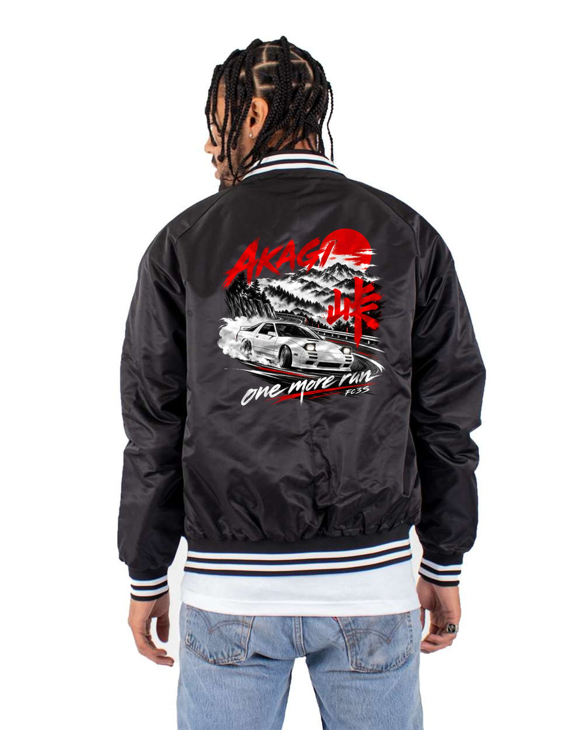 Mazda RX-7 FC3S Akagi Night print Shirt, One More Run Bomber Jacket Black back