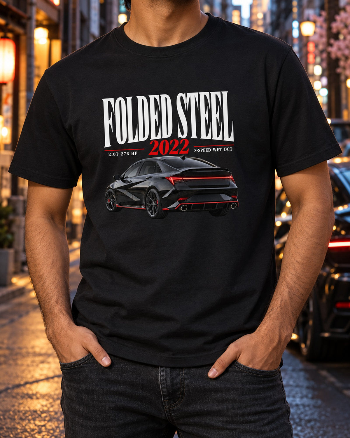 Hyundai Elantra N CN7 Folded Steel Light Bar Editorial Shirt T-Shirt Black worn hero