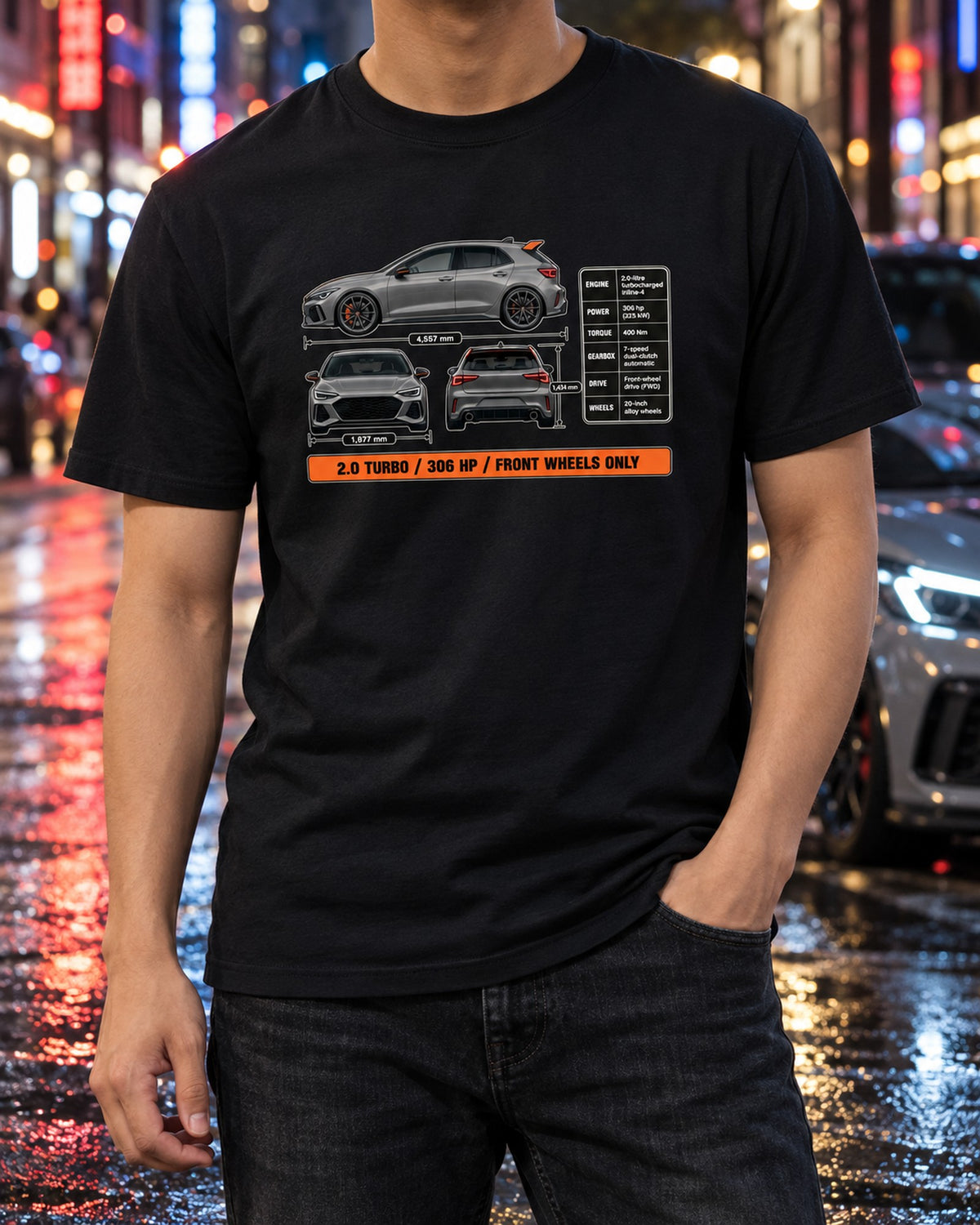 Civic Type R FK8 Sonic Grey Three-View Shirt, Honda Car Tee T-Shirt Black worn hero