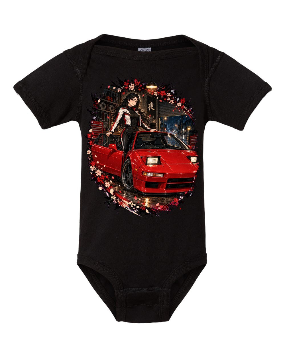 Honda NSX NA1 Anime Girl Baby Onesie Black front