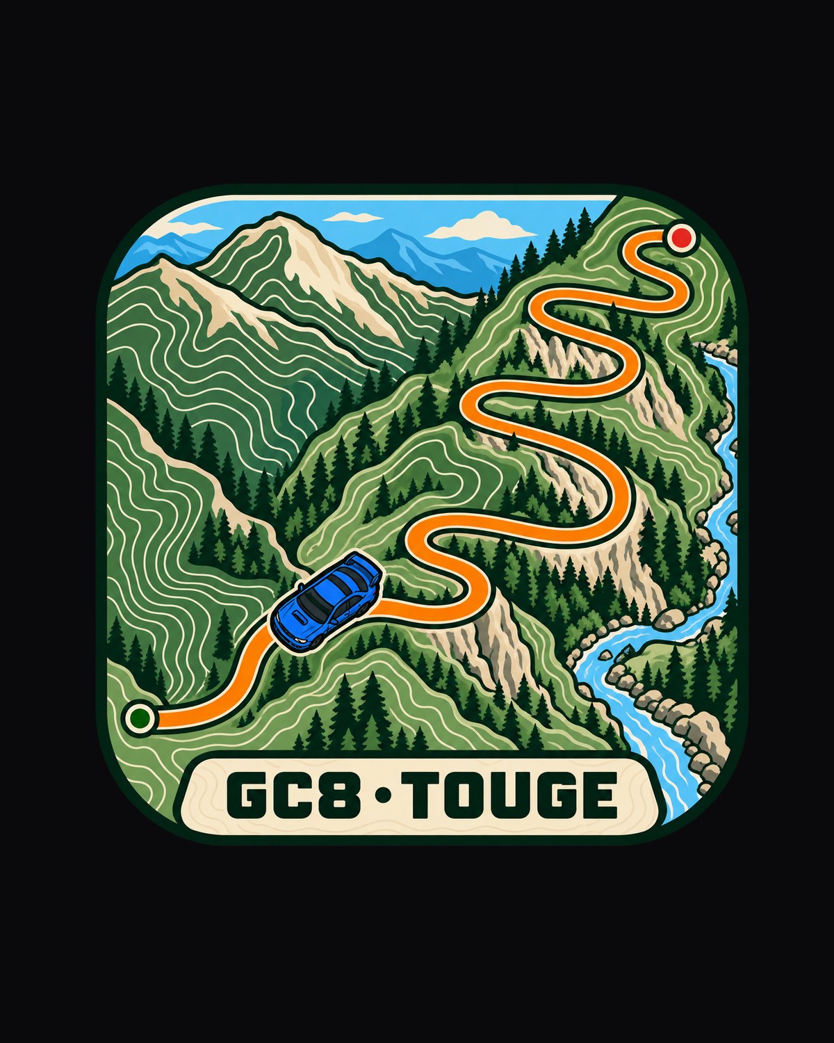 Subaru Impreza WRX GC8 Touge Contour Map print Shirt design only
