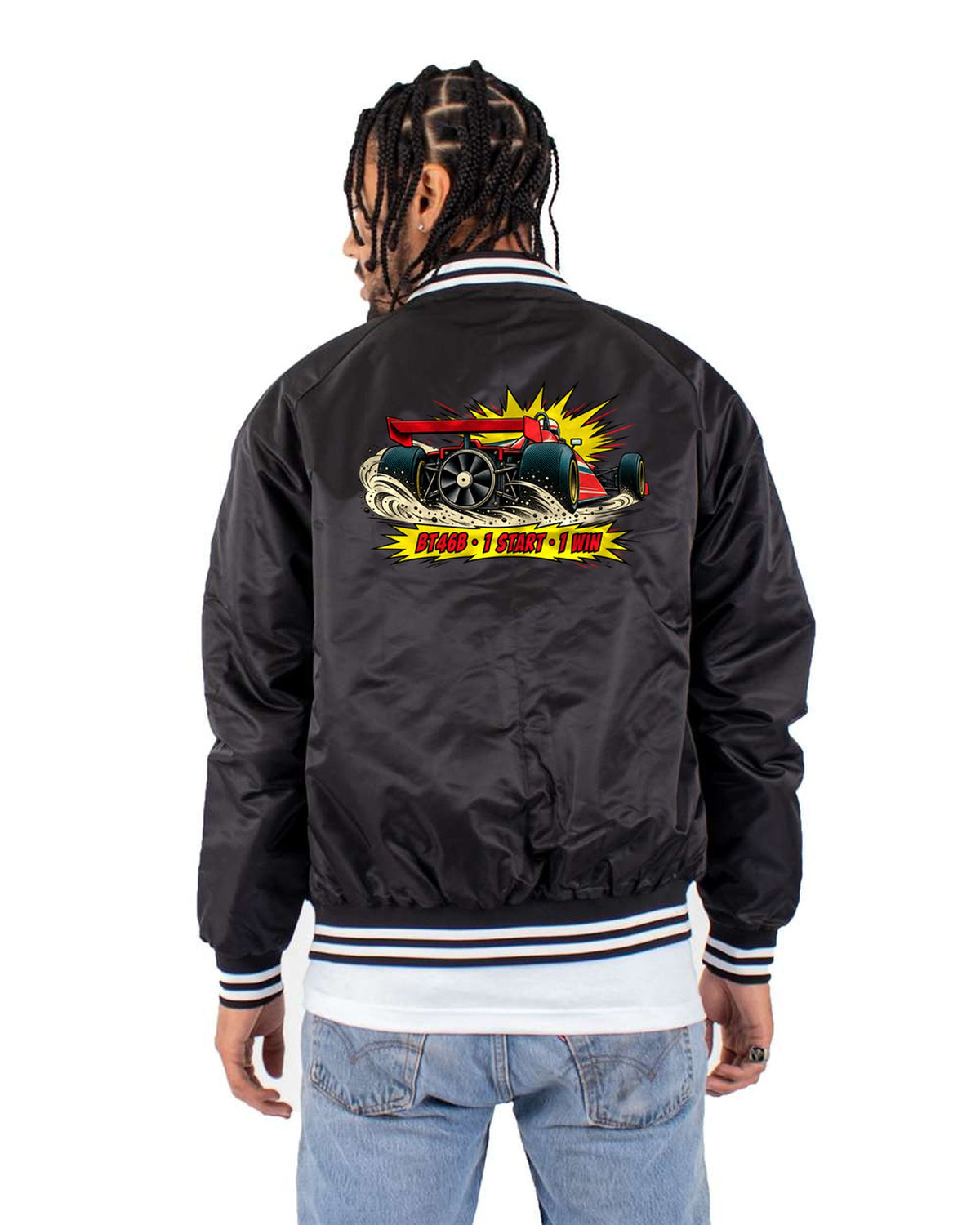 Brabham BT46B Fan Car Comic Halftone Pop Art Shirt Bomber Jacket Black back