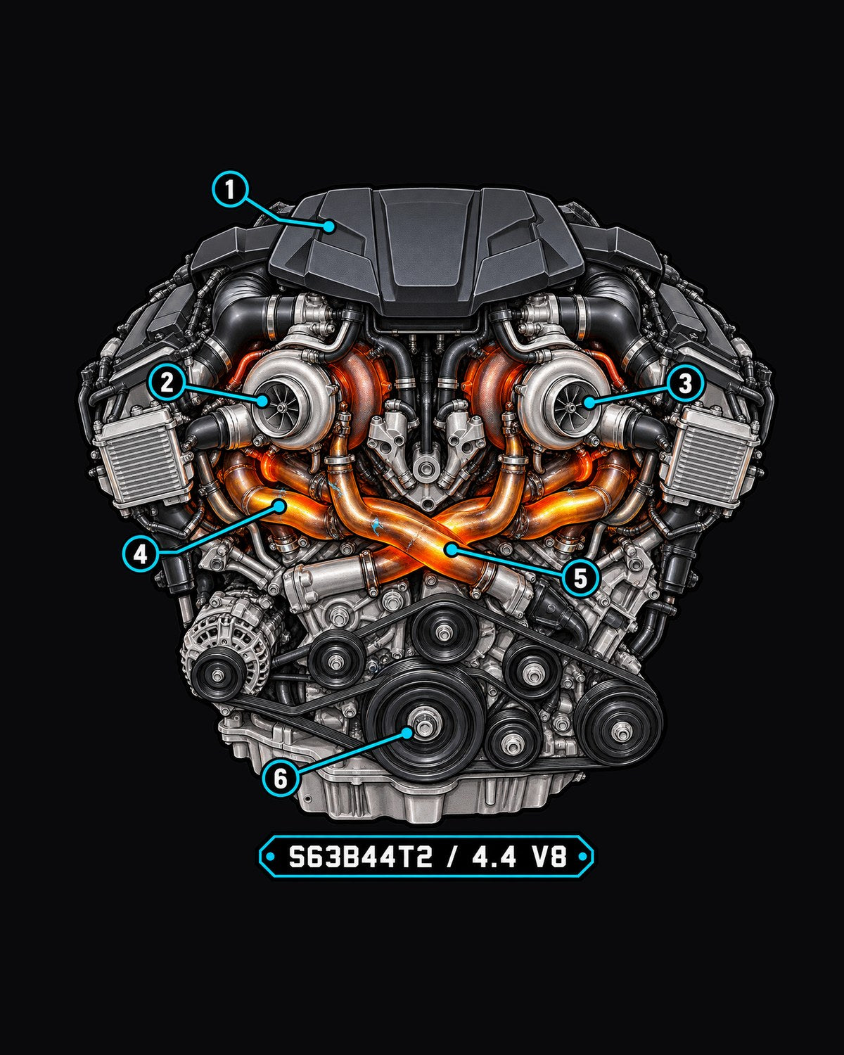 BMW X5 M F85 S63 Twin-Turbo Engine Cutaway print Tee design only