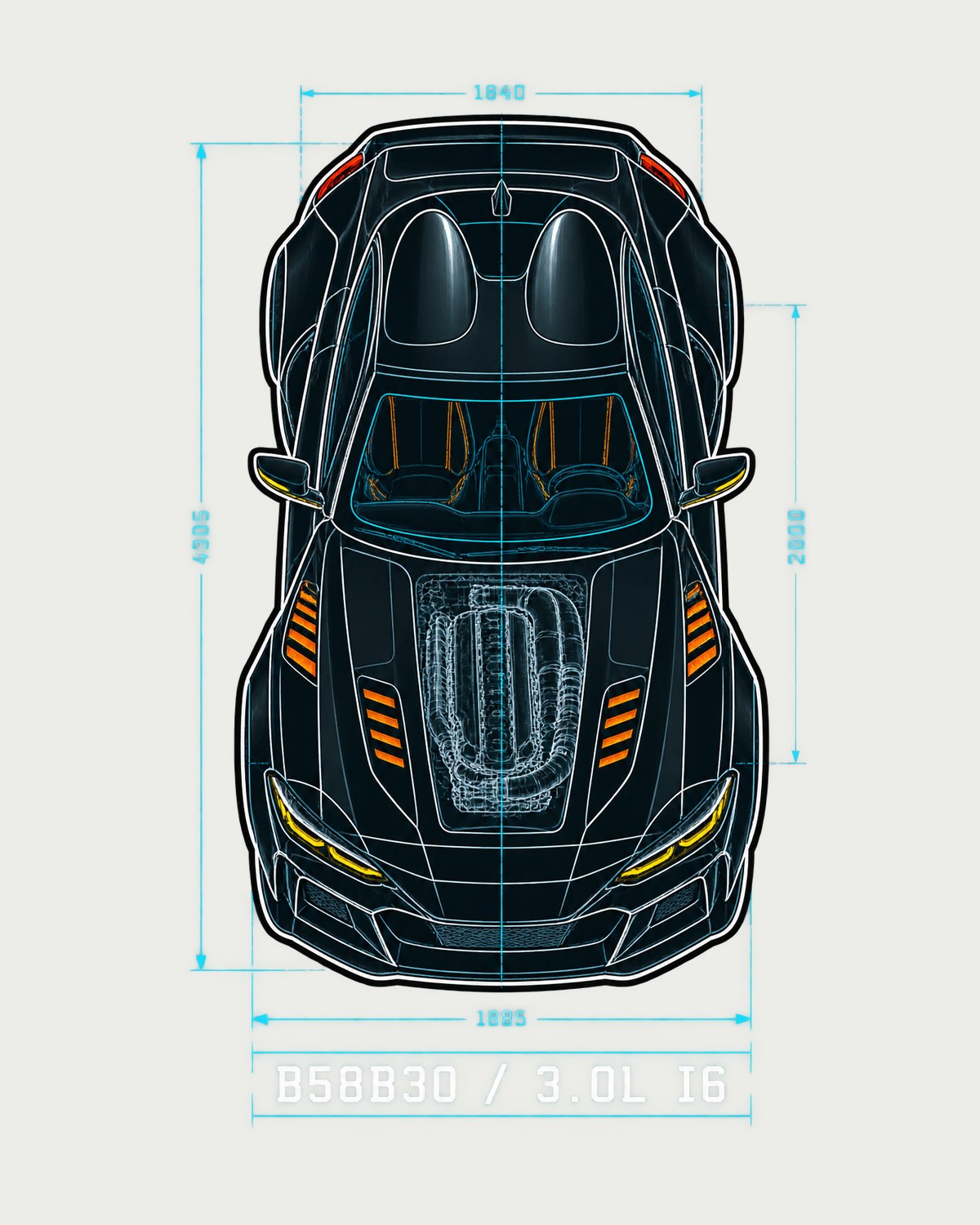 GR Supra A90 B58 Inline-Six Overhead Blueprint Shirt, Toyota Tee design only